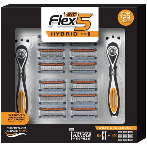 Bic Flex 5 Hybrid Mens Razor 2 Handle And 12 Razor Cartridges Refill