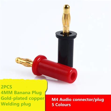 2PCS BP007 4MM Banana Plug Gold Plated Copper M4 Audio Connector Plug