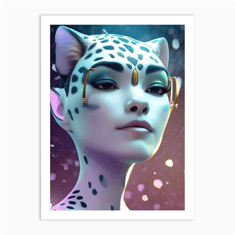 Portrait Of A Alien Snow Leopard Girl Poster Art Print By The Art Of