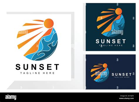 Sunset Beach Logo Design Seascape Illustration Red Day Vacation Spot