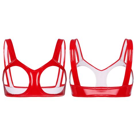 UK Wetlook Open Cup Shelf Bra Sexy Women Lingerie Bralette Bra Top Wire