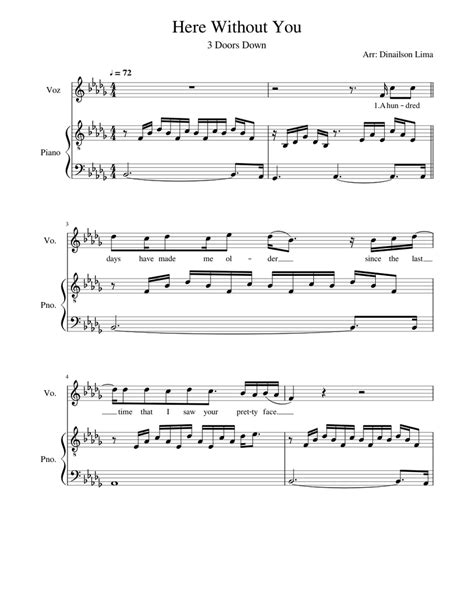 Here Without You 3 Doors Down Sheet Music For Piano Vocals Piano