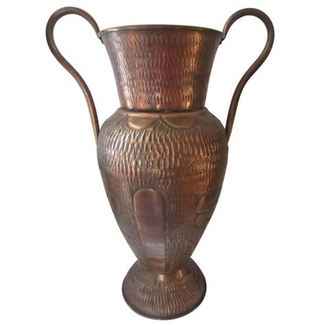 Antique Tall Handmade And Hand Finished Copper Amphora Vase 1920