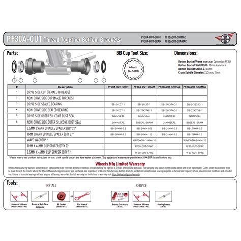 Wheels Mfg Bottom Bracket PF30A Outboard ABEC 3 BB For 29mm SRAM DUB