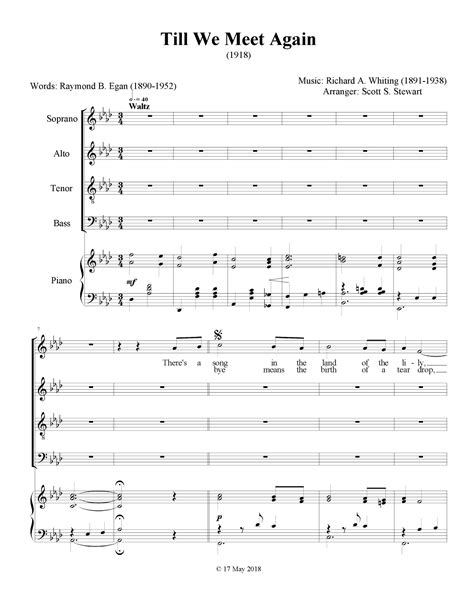 Till We Meet Again 1918 Arr Scott S Stewart By Richard A Whiting