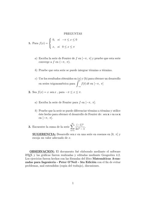 Ejercicios Serie De Fourier PDF