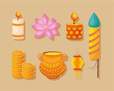 Premium Vector | Seven diwali celebration icons