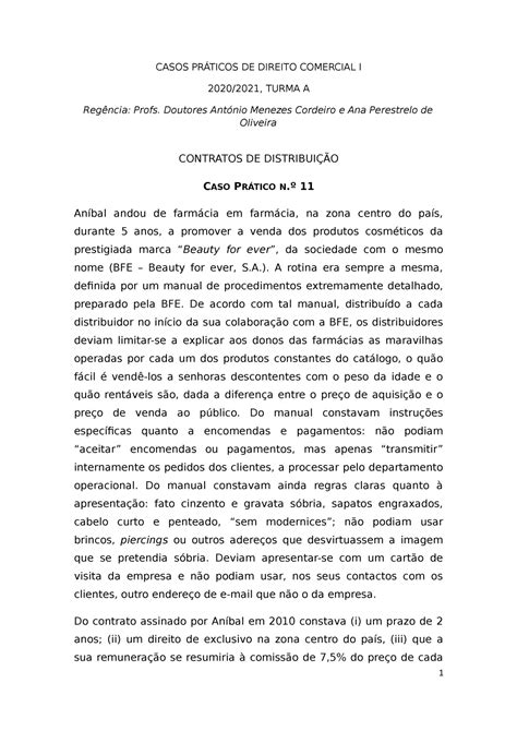 Casos Direito Comercial I 11 Contratos distribuição CASOS PRÁTICOS