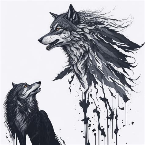 Premium AI Image | A drawing of a wolf with a black and white pattern