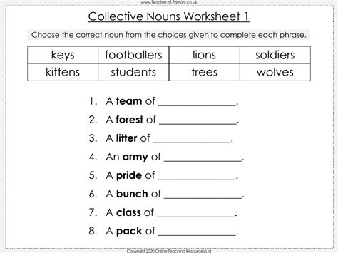 Collective Nouns Worksheet English 2nd Grade Worksheets Library