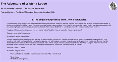 The Adventure Of Wisteria Lodge A Chronology Of Sherlock Holmes