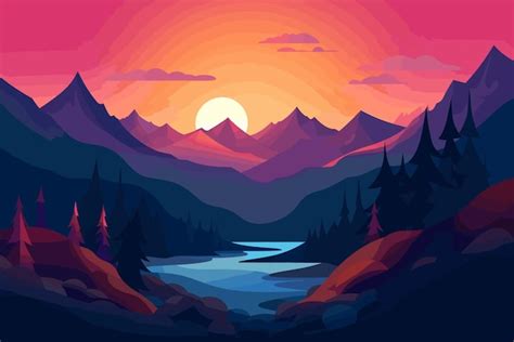 Premium Vector | Hand drawn gradient landscape illustration style