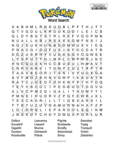 Free Printable Pokemon Word Search Printable Templates