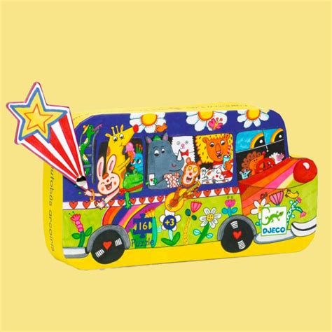 Puzzle Bus Arc En Ciel De Djeco Puzzle 16 Pcs Avec Boite Silhouette