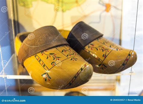 Traditional Wooden Clogs In Clog Museum And Wooden Shoe Workshop At