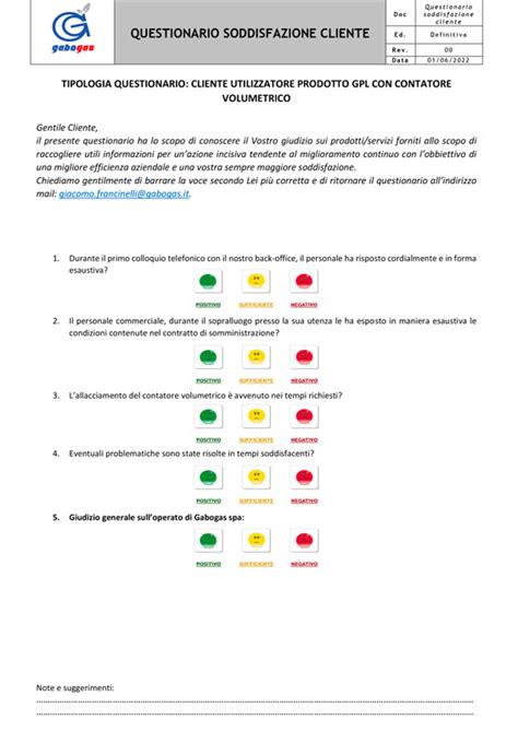 QUESTIONARIO SODDISFAZIONE CLIENTE