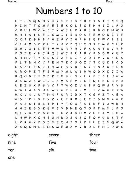 Numbers 1 To 10 Word Search Wordmint