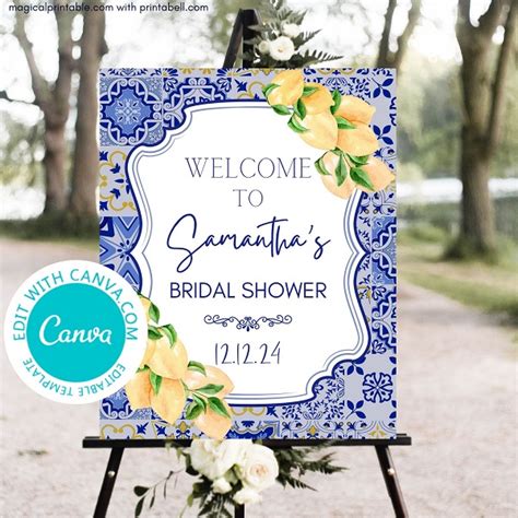 Editable Blue Tiles And Lemons Welcome Sign Printabell Express