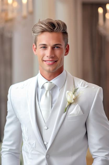 Novio Con Traje Blanco Para Una Boda Foto Premium