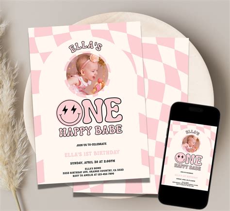 One Happy Babe Birthday Invitation One Happy Gal St Birthday Invite Editable One Happy Girl