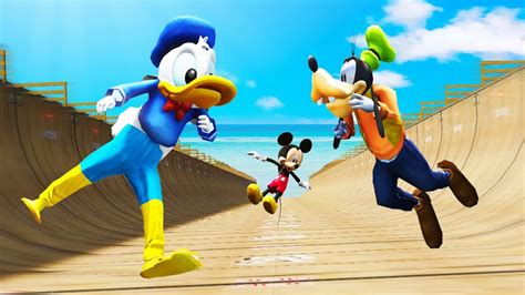 GTA 5 Mickey Mouse Vs Donald Duck Vs Goofy Funny Motorcycle Parkour