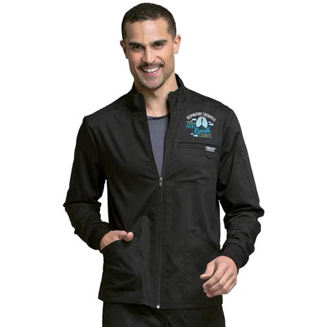 Respiratory Therapist Cherokee® Mens Workwear Revolution Zip Front Scrub Jacket Embroidered