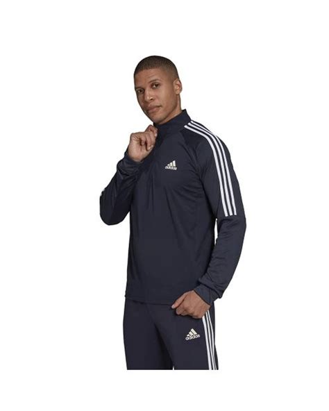 Adidas Aeroready Sereno Cut 3 Stripes Slim 1 4 Zip Training Top In Blue