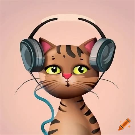 Cartoon Art Of A Cat Wearing Headphones