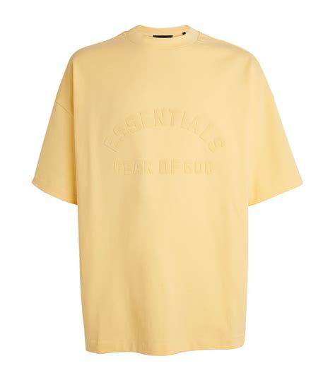 Mens Fear Of God Essentials Yellow Cotton Logo T Shirt Harrods {countrycode}