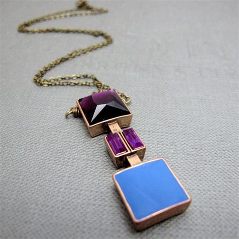 Art Deco Necklace Purple Rhinestone Squares