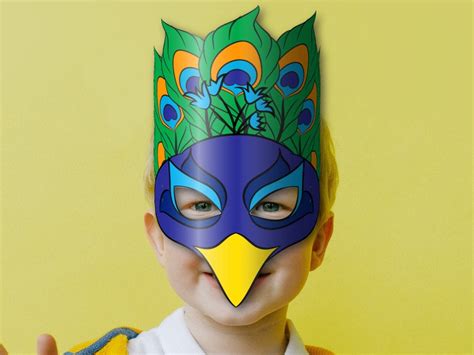 Pfau Maske zum Ausdrucken Papier DIY für Kinder und Erwachsene PDF