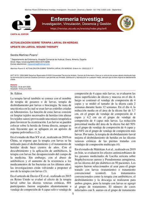 Pdf Actualizaci N Sobre Terapia Larval En Heridas