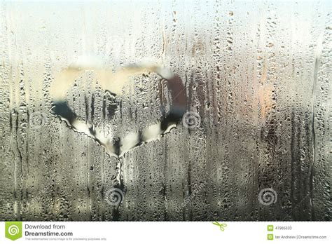 Fogged Up Glass With Painted Heart With Many Drops Stock Image Image