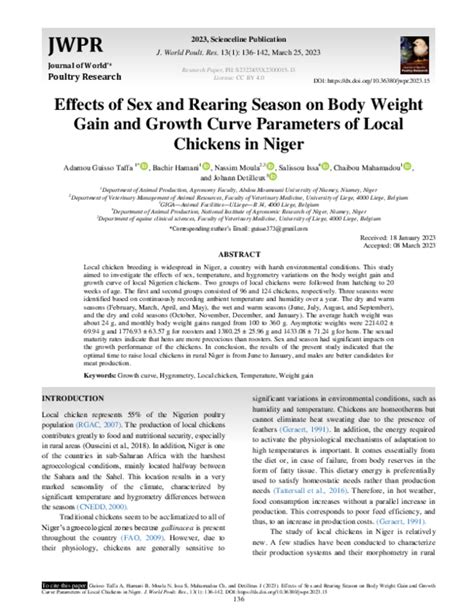 Pdf Effects Of Sex And Rearing Season On Body Weight Gain And Growth Curve Parameters Of Local