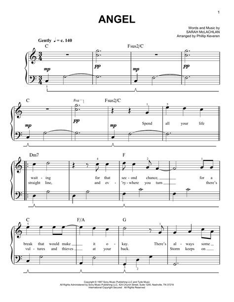 Sarah McLachlan 'Angel (arr. Phillip Keveren)' Sheet Music Notes ...