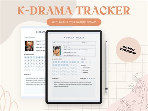 K Drama Digital Tracker Printable Planner Instant Download Korean Dramas Squid Game Etsy