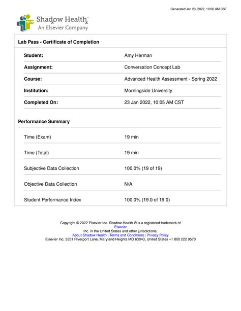 Herman Amy Labpass M2 Shadow Health Generated Jan 23 2022 1006 Am Cst Lab Pass