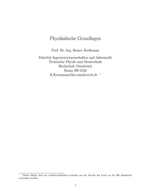 Physik Grundlagen Skript Physikalische Grundlagen Prof Dr Ing