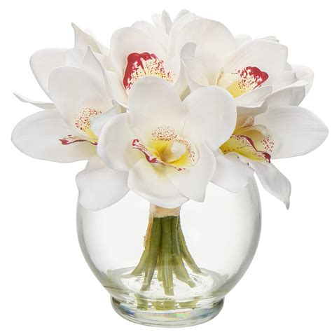 Buy Dilatata Silk Cymbidium Orchid Flowers In Glass Vase With Faux