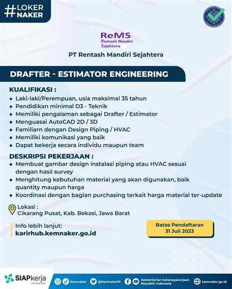 Drafter Estimator Engineering Pt Rentash Mandiri Sejahtera Ika Um