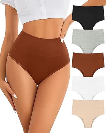 ASIMOON High Waisted Bikini Underwear For Women Tummy Control Cotton Panties Soft Strech No