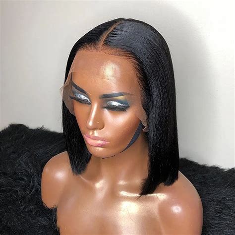 Yaki Human Hair Wig Short Bob Yaki Straight 13x4 Lace Front Human Hair Wigs