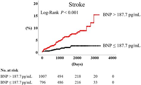 Kaplan–Meier analysis for stroke in high [B‐type natriuretic peptide ...