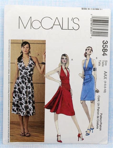 Mccalls Sewing Pattern 3584 Misses Halter Dresses Uncutff Misses Size 4 6 8 10 Etsy