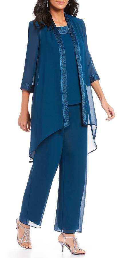 Le Bos Evening 3 Piece Chiffon Pant Set Chiffon Jacket Chiffon Pants