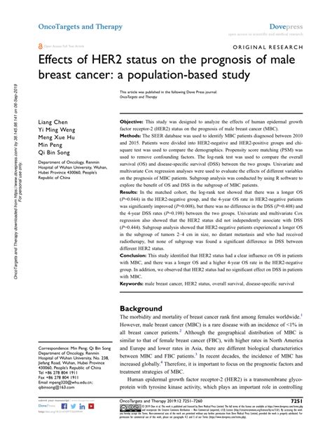 Pdf Effects Of Her Status On The Prognosis Of Male Breast Cancer A