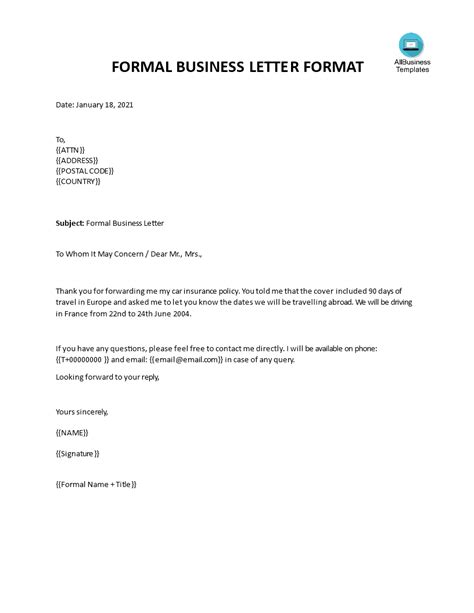 Formal Business Letter In Word Templates At Allbusinesstemplates