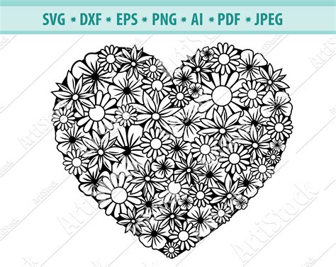 Heart Svg File Heart Cut File Love Symbol Svg Floral Heart Etsy