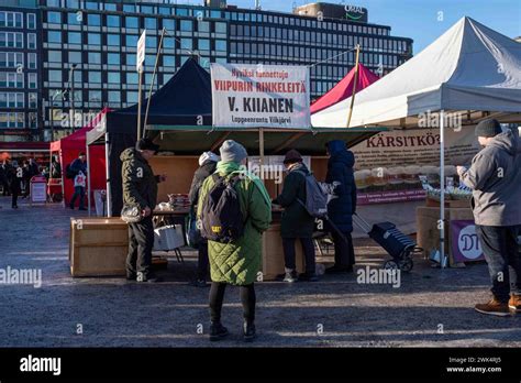 People Market Stalls And Marquees On A Sunny Winter Day At Hakaniemen