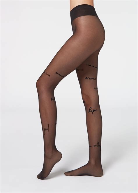 Calzedonia Collants Fantaisie Collant Voile 30 Deniers Motif Écriture